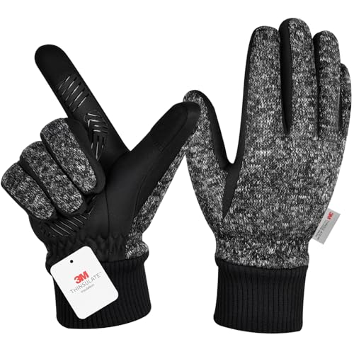 Winterhandschuhe für Herren und Damen, 3 m Thinsulate-Thermo-Handschuhe, Touchscreen-Fahrradhandschuhe, kaltes Wetter, warme Handschuhe, Fahrradhandschuhe zum Skifahren, Radfahren, Dunkelgrau, XXL von BIKINGMOREOK