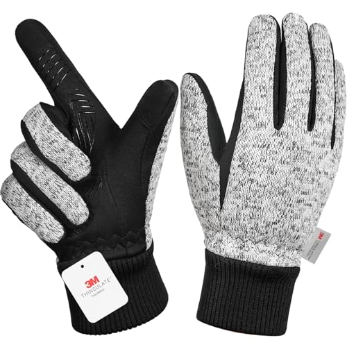 Winterhandschuhe für Herren und Damen, 3M Thinsulate-Thermo-Handschuhe, Touchscreen-Fahrradhandschuhe, kaltes Wetter, warme Handschuhe, Fahrradhandschuhe zum Skifahren, Radfahren, Hanfgrau, XL von BIKINGMOREOK