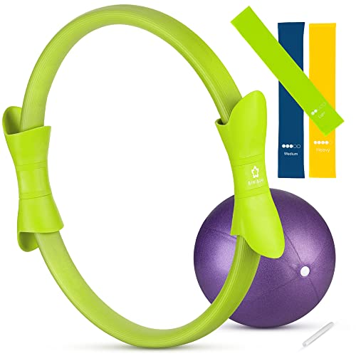 BINIBINI® Pilates Ring Set mit Pilates Ball und Fitnessbändern - 5-teiliges Sport- und Fitnessset für Zuhause - Yoga Ball und 3X Terra Band inklusive von BINIBINI