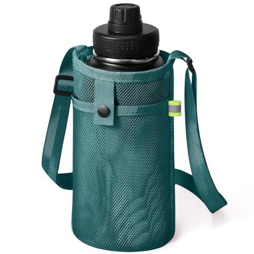 Große Wasserflaschentasche mit Gurt, großer Netz-Wasserflaschenhalter, Crossbody-Tasche, Schultergurt und Tasche, leichter Wasserflaschenträger für Spaziergänge, Sport, Wandern, Camping (grün) von BINSUNS