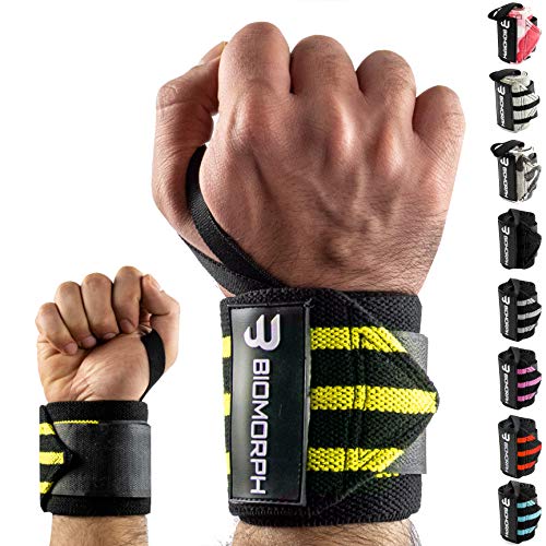 BIOMORPH Profi Handgelenk-Bandagen 54cm für Fitness, Bodybuilding, Kraftsport & Crossfit I Wrist Wraps für Frauen & Männer (Yellow Stripes) von BIOMORPH
