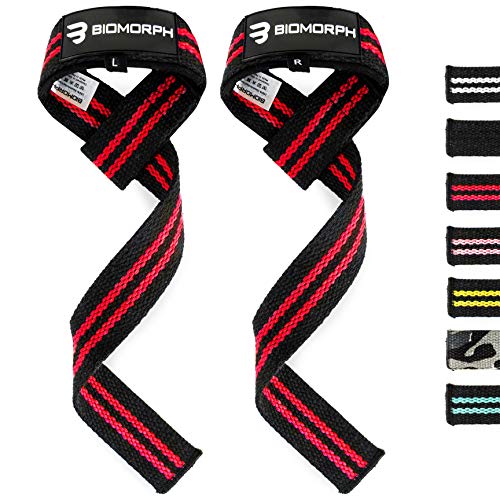 BIOMORPH Profi Zughilfen 60cm für Krafttraining, Fitness, Bodybuilding - Lifting Straps für Frauen und Männer mit Anleitung (Rot) von BIOMORPH