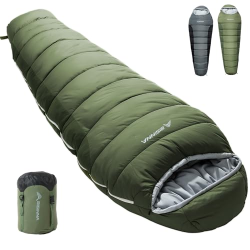 BISINNA Mumienschlafsack -10 ℃ - 5 ℃ [400GSM] 4 Jahreszeiten Winter Schlafsack Erwachsene Wasserabweisend YKK Zip für Outdoor, Camping, Trekking und Reisen von BISINNA