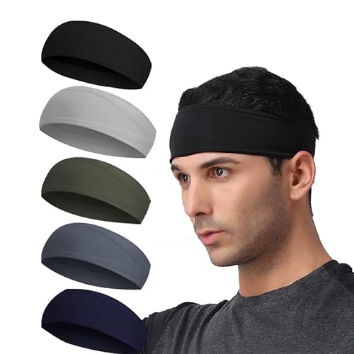 5 Stück Lauf-Stirnband, Schweißband, Sport-Stirnbänder zum Laufen, Radfahren, Fußball, Yoga, Haarband für Damen und Herren von BISMAADH