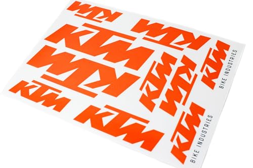 KTM Sticker Aufkleber, 8cm Bike Industries Logo auf Bogen, Maße 17,2 x 24, Rahmen Aufkleber, Wasserfest, Fahrrad, E-Bike, Rennrad, Orange, 10 Stück von BISOMO