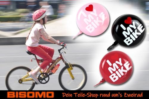 Fahrradklingel, Fahrradglocke - I Love My Bike - Fahrrad Glocke, Klingel Lenker, Ding-Dong, 65mm Rot, Schwarz, Rosa, Farbe:Rot von BISOMO
