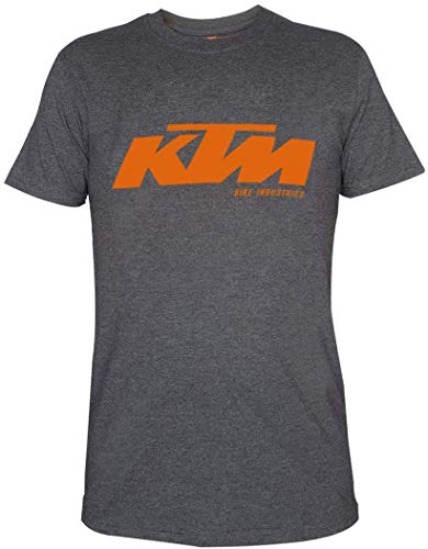 KTM Factory Team T-Shirt in grau mit Logo Print in orange (Größe S-XXL) inkl. Schlüsselband + Bisomo Sticker, Größe:XL von BISOMO