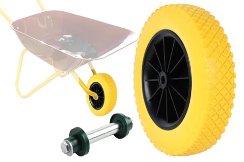 Schubkarrenrad, Rad Reifen Schubkarre 4,00 x 8 Zoll PU Kunststoff mit Radlager Felge Achse Ø 20x130mm, auch für Bollerwagen von BISOMO