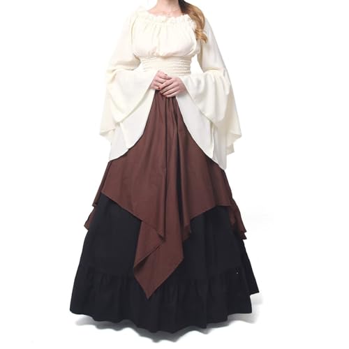 Amerikanisches Mittelalterliches Langarmkleid, Mittelalterliches Renaissance-Kleid, Mittelalterliches Renaissance-Kostümkleid Für Damen, Feenkleid (Braun,M) von BIUBIULOVE