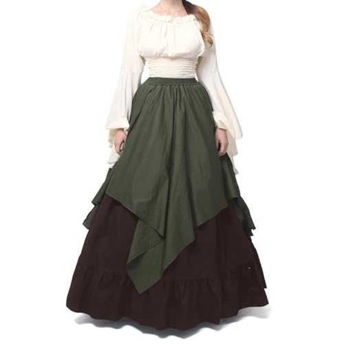 Amerikanisches Mittelalterliches Langarmkleid, Mittelalterliches Renaissance-Kleid, Mittelalterliches Renaissance-Kostümkleid Für Damen, Feenkleid (Grün,L) von BIUBIULOVE