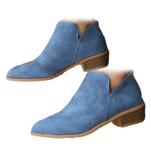 BIUBIULOVE Orthopädische Stiefeletten Mit Absatz Für Damen, Stiefeletten Für Damen, Vintage-Stiefeletten Mit Fußgewölbeunterstützung Und Flachem Absatz (Blau,39) von BIUBIULOVE