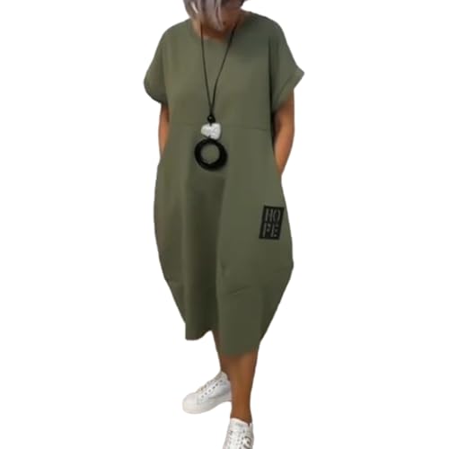 BIUBIULOVE Übergroßes Kleid Mit Rundhalsausschnitt Und Kurzen Ärmeln, T-Shirt-Kleid Für Damen Mit Flügelärmeln, Einfarbiges, Fließendes Maxikleid, Lässiges, Lockeres, Langes Sommerkleid (Grün,2XL) von BIUBIULOVE