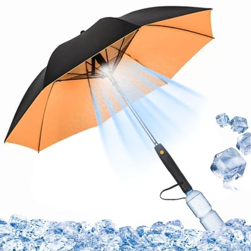 BIUBIULOVE UV-blockierender Regenschirm Mit Ventilator, 3-in-1-Regenschirm Mit Ventilator Und Nebelspray, Sonnenschirm Mit UV-Schutz, UV-blockierender Wiederaufladbarer USB-Sonnenschirm (Gelb) von BIUBIULOVE