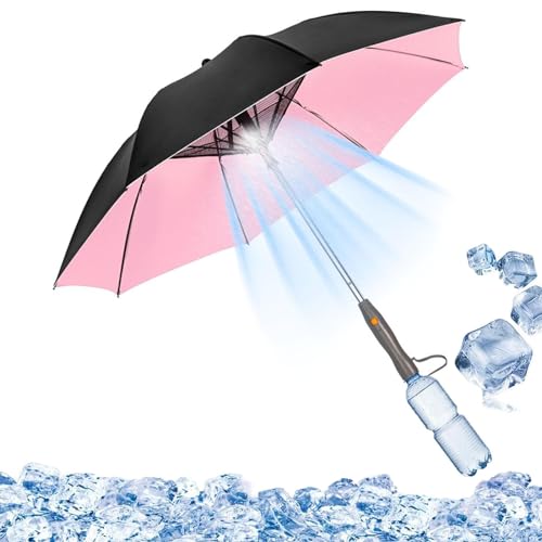BIUBIULOVE UV-blockierender Regenschirm Mit Ventilator, 3-in-1-Regenschirm Mit Ventilator Und Nebelspray, Sonnenschirm Mit UV-Schutz, UV-blockierender Wiederaufladbarer USB-Sonnenschirm (Rosa) von BIUBIULOVE