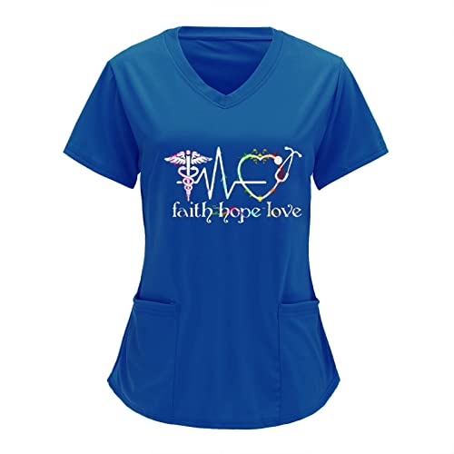 BJJH Outdoor Damen Pflegebekleidung mit Tasche Kurzarm Einfarbig V-Ausschnitt T-Shirts Arbeitsuniform Arbeitskleidung Übergröße Kasack Krankenpfleger Uniformen mit Herz Motiv von BJJH Outdoor