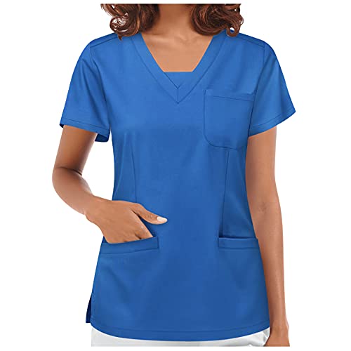 BJJH Outdoor Kasack Damen Pflege Bunte Arbeitskleidung Uniformen Nurse Kurzarm Bluse T-Shirts Schlupfkasack V-Ausschnitt Schlupfhemd Berufskleidung mit Taschen von BJJH Outdoor