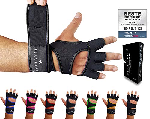 BLACKROX Fitnesshandschuhe Seattle Atmungsaktive Vergleichssieger Fitness Handschuhe mit Handgelenkstütze Herren Damen, für Kraftsport, Gym Gloves Fitnesshandschuhe, Bodybuilding (Schwarz, S) von BLACKROX