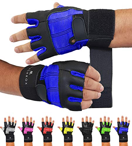 BLACKROX Fitnesshandschuhe echtes Leder Herren & Damen V3 Boston Kraftsport Handgelenkschutz Trainingshandschuhe Gym Handschuhe Bodybuilding Gym Gloves Kraftsport (Blau, L) von BLACKROX