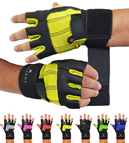 BLACKROX Fitnesshandschuhe echtes Leder Herren & Damen V3 Boston Kraftsport Handgelenkschutz Trainingshandschuhe Gym Handschuhe Bodybuilding Gym Gloves Kraftsport (Gelb, XL) von BLACKROX