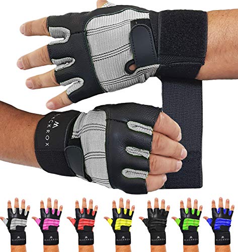 BLACKROX Fitnesshandschuhe echtes Leder Herren & Damen V3 Boston Kraftsport Handgelenkschutz Trainingshandschuhe Gym Handschuhe Bodybuilding Gym Gloves Kraftsport (Grau, S) von BLACKROX