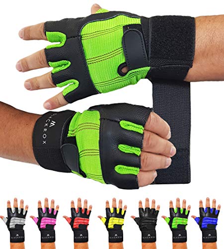 BLACKROX Fitnesshandschuhe echtes Leder Herren & Damen V3 Boston Kraftsport Handgelenkschutz Trainingshandschuhe Gym Handschuhe Bodybuilding Gym Gloves Kraftsport (Grün, L) von BLACKROX