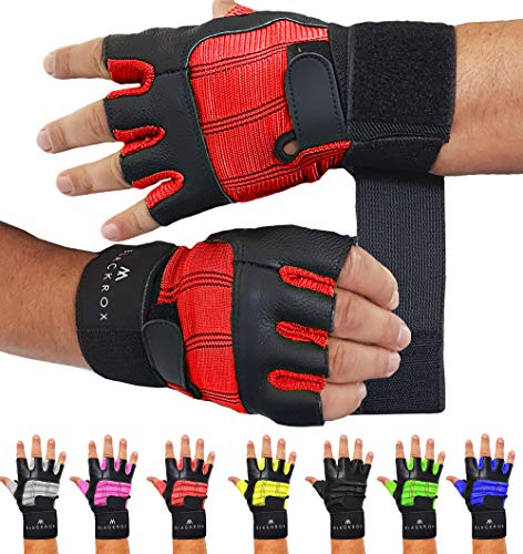 BLACKROX Fitnesshandschuhe echtes Leder Herren & Damen V3 Boston Kraftsport Handgelenkschutz Trainingshandschuhe Gym Handschuhe Bodybuilding Gym Gloves Kraftsport (Rot, L) von BLACKROX