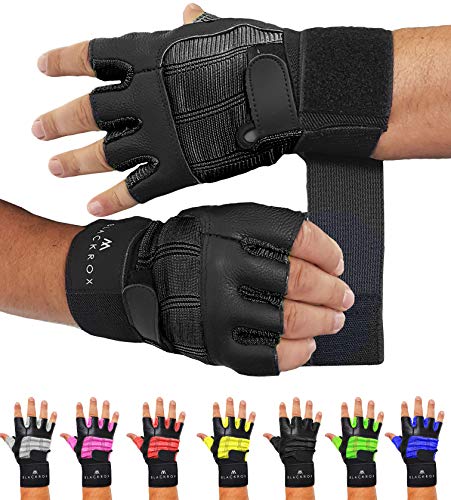 BLACKROX Fitnesshandschuhe echtes Leder Herren & Damen V3 Boston Kraftsport Handgelenkschutz Trainingshandschuhe Gym Handschuhe Bodybuilding Gym Gloves Kraftsport (Schwarz, S) von BLACKROX