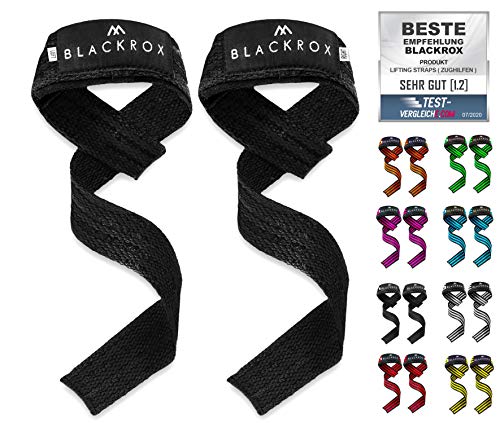 BLACKROX Lifting Straps Zughilfe Bodybuilding, Hebebänder Frauen und Männer, gepolstert, Kreuzheben, Krafttraining, Gewichtheben, Fitness, greifhilfen latzughilfe 1 Paar (Schwarz) von BLACKROX