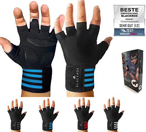 BLACKROX Trainingshandschuhe Vergleichssieger Fitness Handschuhe mit Handgelenkstütze Herren u. Damen, Handschuhe für Kraftsport, Gym Gloves Fitnesshandschuhe, Bodybuilding (Blau, M) von BLACKROX