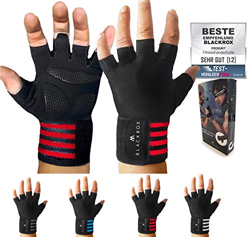 BLACKROX Trainingshandschuhe Vergleichssieger Fitness Handschuhe mit Handgelenkstütze Herren u. Damen, Handschuhe für Kraftsport, Gym Gloves Fitnesshandschuhe, Bodybuilding (Rot, L) von BLACKROX