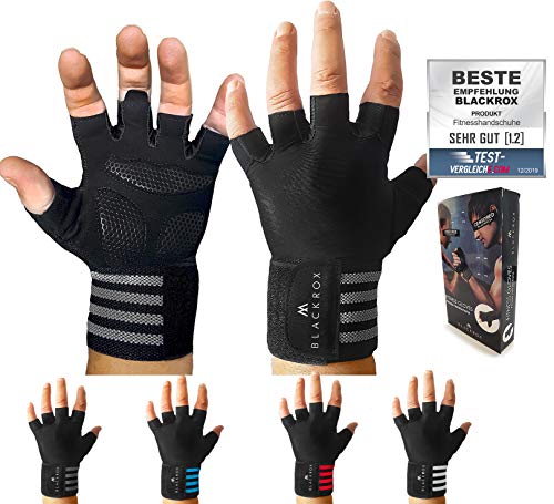 BLACKROX Trainingshandschuhe Vergleichssieger Fitness Handschuhe mit Handgelenkstütze Herren u. Damen, Handschuhe für Kraftsport, Gym Gloves Fitnesshandschuhe, Bodybuilding (Black,XL) von BLACKROX