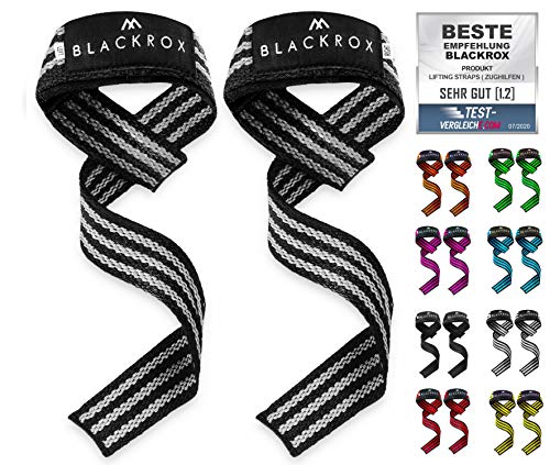 BLACKROX Zughilfen 2 Stück [Vergleichssieger 2024] Lifting Straps | Zugbänder mit reißfesten Klettverschluss | Perfekt für Kraftsport & Bodybuilding | Grau von BLACKROX