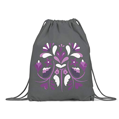 BLAK TEE Purple Flower Organic Cotton Drawstring Gym Bag Grey von BLAK TEE
