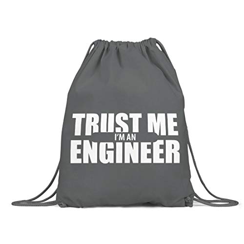 BLAK TEE Trust Me I Am An Engineer Slogan Organic Cotton Drawstring Gym Bag Grey von BLAK TEE