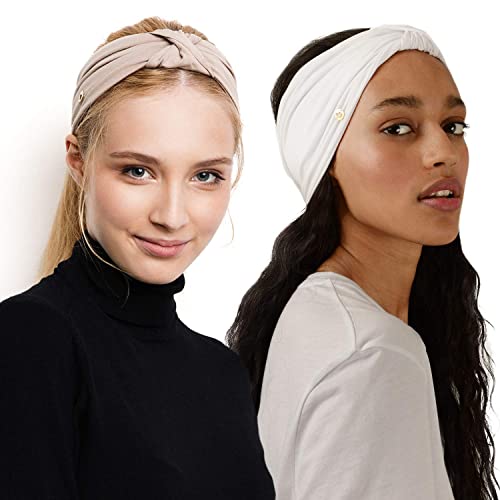 BLOM Original Boho-Stirnbänder für Damen, rutschfestes, geknotetes Stirnband, Damen-Haarband, hergestellt in Bali, 15.2 cm breit, elastisch, perfekt für Laufen, Yoga, Training und Mode, 2er-Pack von BLOM