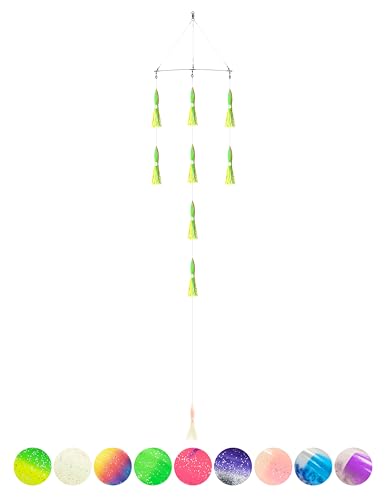 BLUEWING 45,7 cm verbesserte Angelspreizstange Formation mit 22,9 cm schwimmenden Tintenfischen und 316 Edelstahlrute Offshore-Spreizstange für Wahoo Thunfisch Marlin Mahi Mahi, Gelb/Grün von BLUEWING