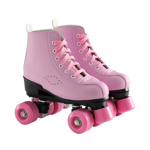 BMOZRM Blitzräder Rollschuhe Damen Doppelreihe Rollerskates Frauen Erwachsen Pu-Leder Aufleuchten Roll Schuhe for Männer Mädchen Unisex Weihnachten (Color : Pink+pink Wheel, Size : 36 EU) von BMOZRM