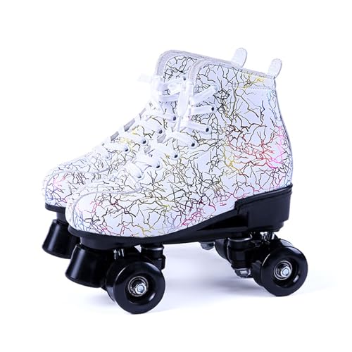 BMOZRM Rollschuhe Damen Glänzend Doppelreihe Quad-Skates Mit Vier Rädern for Draußen Und Drinnen Rollerskates for Erwachsene Hoch Oben Roll Schuhe for Jungen, Mädchen (Color : White+Black Wheel, Siz von BMOZRM
