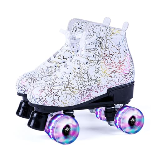 BMOZRM Rollschuhe Damen Glänzend Doppelreihe Quad-Skates Mit Vier Rädern for Draußen Und Drinnen Rollerskates for Erwachsene Hoch Oben Roll Schuhe for Jungen, Mädchen (Color : White+Flash Wheel, Siz von BMOZRM