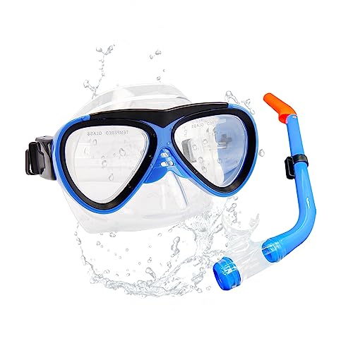 BNGXR Schnorchelset Kinder, Taucherbrille mit 180° Panorama Kind Schnorchelmaske, Anti-Fog Tauchmaske Leichtes Atmen Dry wasserdichte Schnorchelset für Jungen und Mädchen von BNGXR