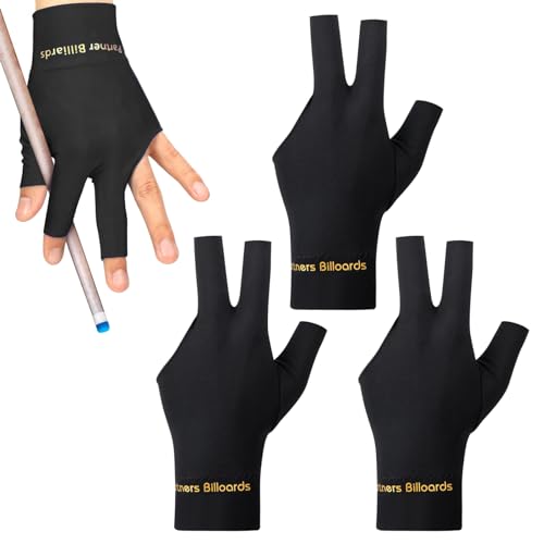 Atmungsaktive Billardhandschuhe, Snooker Handschuhe, 3 Finger Queue Handschuhe, Billard Handschuh, Snooker-Billardhandschuhe, Offene DREI-Finger-Billardhandschuhe, für Shooter, Snooker, Queue, 3 Stück von BNOYONERAS