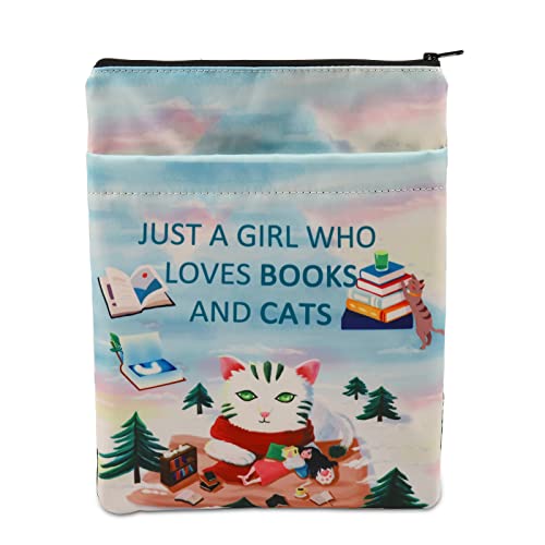 Just a Girl Who Loves Books and Cats Buchhülle für Buchliebhaber, Bucheinband, Schutzhülle mit Reißverschluss, Katzen- und Buchliebhaber-Geschenke, Katzenbuchhülle, modisch von BNQL