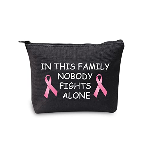 Make-up-Tasche für Brustkrebs-Geschenke, rosa Schleife, Krebs-Bewusstsein, Geschenke für Chemo-Überlebende, Patienten, Brustkrebs-Überlebende in dieser Familie, niemand kämpft allein, Canvas von BNQL