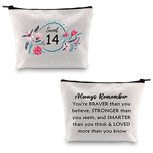 Sweet 14 Gifts for Girls 14th Birthday Bag 14 Years Old Girls Gifts Happy 14th Birthday Gifts Makeup Bags Pencil Pouch, Large, Leinwand., von BNQL