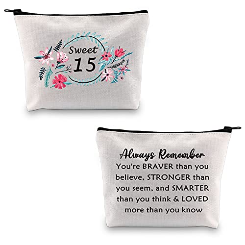 Sweet 15 Birthday Gifts for Girls 15th Birthday Zipper Bag 15 Years Old Girl Gifts You're Braver Than You Believe, Large, Leinwand., von BNQL