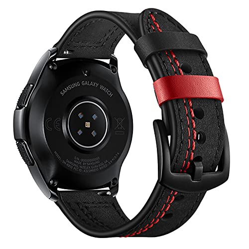 Kompatibel mit Samsung Galaxy Watch 41/42mm 45/46mm, Armband Klassisches Leder, Samsung Galaxy Watch 3/1 Echtleder Armbänder Ersatzband 22mm 20mm Lederarmband,Black,45/46mm von BNRV