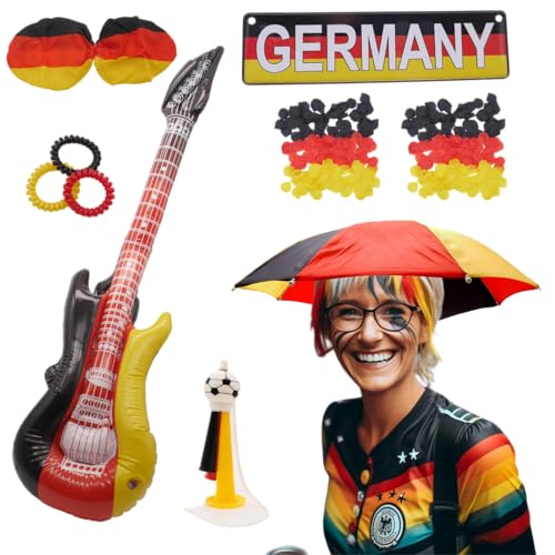 BO LIFE Ultimate Deutschland Fanpaket 8-teilig - Perfekt für EM 2024: Inklusive Deutschland Flagge, Trikot-Design Kopfschirm, Fußball-EM Fanartikel & Mehr von BO LIFE