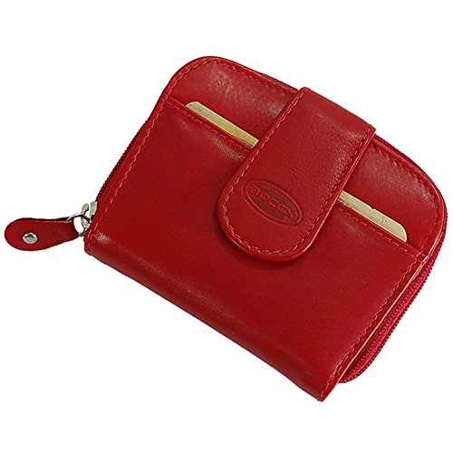 BOCCX Damen Geldbörse Klein Echt Leder Portemonnaie Reißverschluss Münzfach (Rot) von BOCCX
