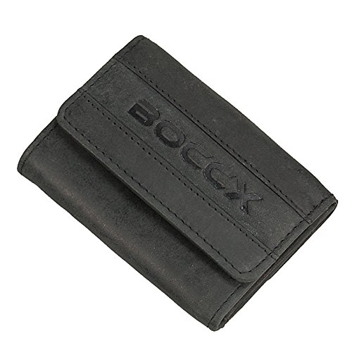 Kleines Portemonnaie Damen - Mini Geldbörse Herren Echt Leder (9x7x2cm) - Geldbeutel klein mit Münzfach (Vintage-Black) von BOCCX