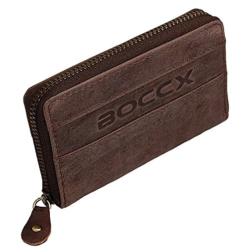 Mini Reißverschluss Geldbörse Leder Portmonee Münzbörse Geldbeutel (Braun) von BOCCX